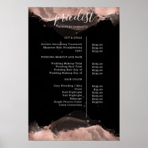 Modern  Roségold Black Watercolour Pricelist Poster