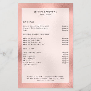 Modern Rosegold Glow Salon Price List Flyer