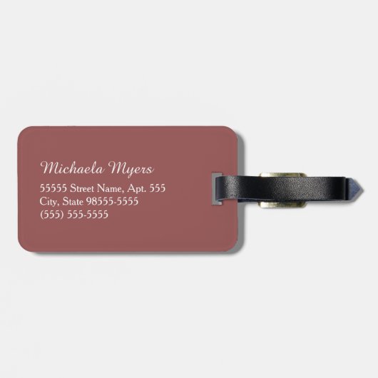 Modern Rosy Brown White Scallops Monogramm und Nam Gepäckanhänger (Rückseite horizontal)