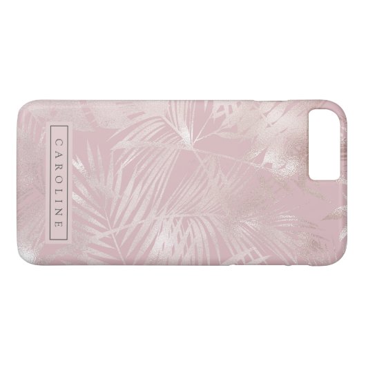 Modern Rosy Gold Palms Marble Phone Case (Rückseite (Horizontal))