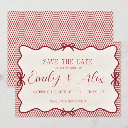 modern rot/creme Save the Date Einladung (Vorne/Hinten)