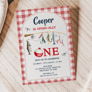 Modern Rot Gingham Ofishally ein 1. Geburtstag Einladung