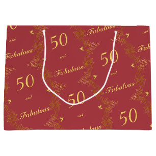Modern Rot Gold 50 Fabelhafte Geburtstag Große Geschenktüte