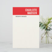 Modern Rot Schwarz Weiß Trendy Minimalistisch Schl Briefpapier (Stehend Vorderseite)