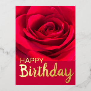 Modern Rote Rose Happy Birthday Real Gold Folien Feiertagspostkarte