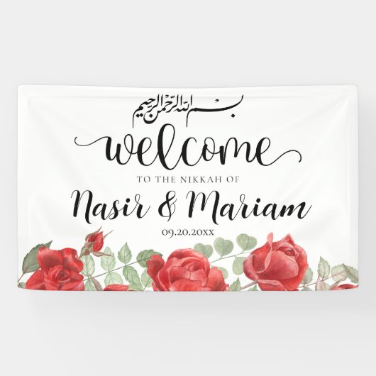 Modern Rote Rose Islamischer Nikkah-Banner Banner (Horizontal)
