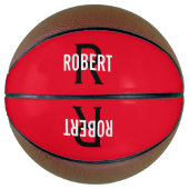 Modern roter schwarzer Monogramm-Name Basketball (Vorderseite)