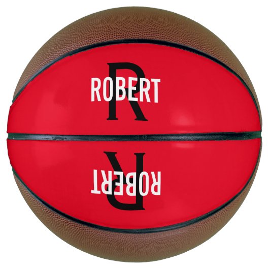 Modern roter schwarzer Monogramm-Name Basketball (Vorderseite)