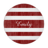 Modern roter Streifenmuster Name Schneidebrett (Vorderseite)