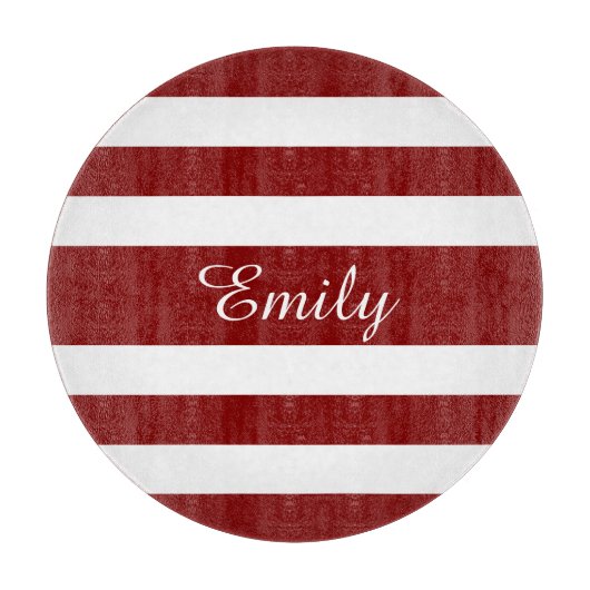 Modern roter Streifenmuster Name Schneidebrett (Vorderseite)