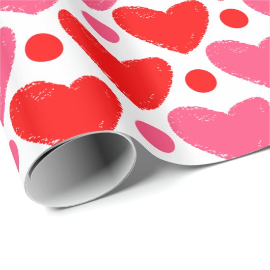 Modern rotes und rosa Herz-Muster-Papier Geschenkpapier (Rolleneckpunkt)