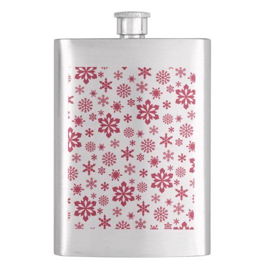 Modern rotes und weißes Schneeflockenmuster Flachmann (Vorderseite)
