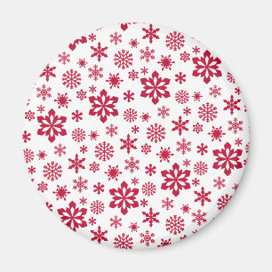 Modern rotes und weißes Schneeflockenmuster Magnet