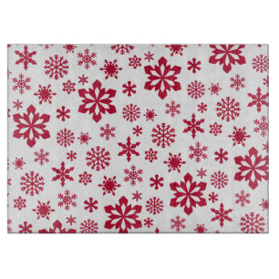 Modern rotes und weißes Schneeflockenmuster Schneidebrett