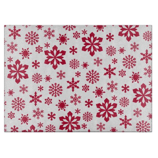 Modern rotes und weißes Schneeflockenmuster Schneidebrett (Vorderseite)