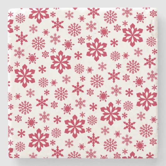 Modern rotes und weißes Schneeflockenmuster Steinuntersetzer (Vorderseite)
