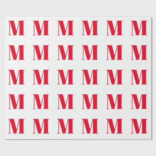 Modern rotes Weiß, Anfangsbuchstaben Monogramm Geschenkpapier (Flach)