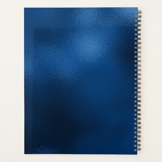 Modern Royal Blue Brushed Metal Monogram Planer (Rückseite)