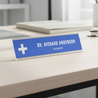 Modern Royal Blue Medical Officer Schreibtischnamensplakette