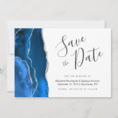 Modern Royal Blue Silver Agate Save the Date Card Einladung (Vorderseite)