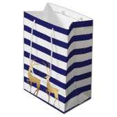 Modern Royal Blue Stripes Gold Deer Mittlere Geschenktüte (Vorderseite Schrägansicht)