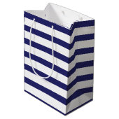 Modern Royal Blue Stripes Gold Deer Mittlere Geschenktüte (Rückseite Schrägansicht)