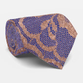 Modern Royal Pink Rose Gold Powder Lace Blue Krawatte (Gerollt)