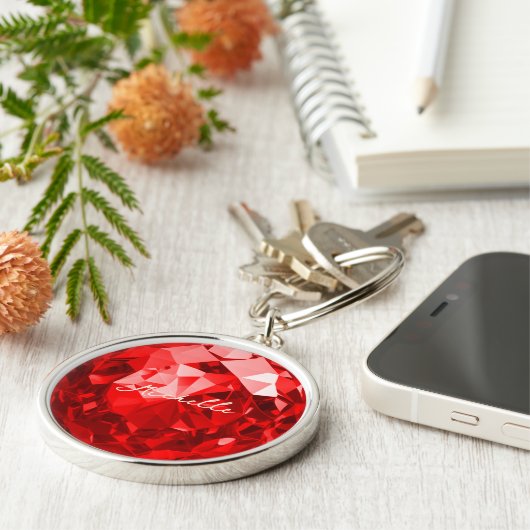 Modern Ruby Gemstone Premium Juli Geburtsstunde Schlüsselanhänger (Seite)