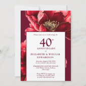 Modern Ruby Red and Gold Floral 40 Jahre alt Einladung (Vorderseite)