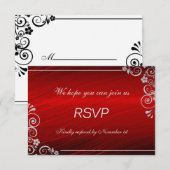 Modern Ruby Red Silver Grey Floral Wedding RSVP Karte (Vorne/Hinten)