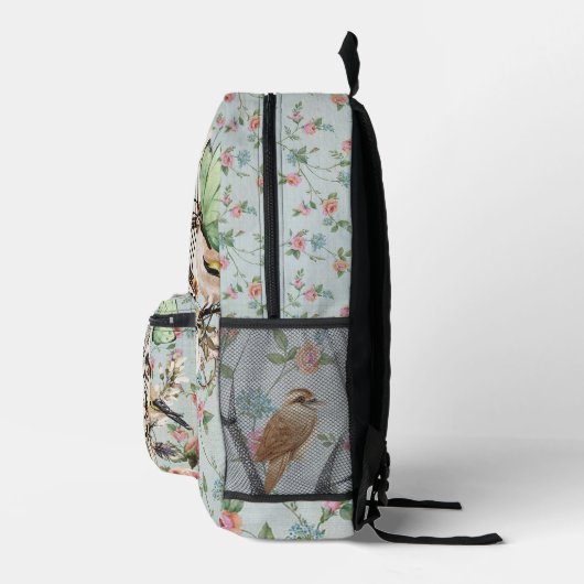Modern rustic antique clock Blue floral pattern Bedruckter Rucksack (Rechts)