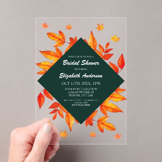 Modern Rustic Autumn Leaves Bridal Shower Acryleinladungen (Insitu (Handheld))