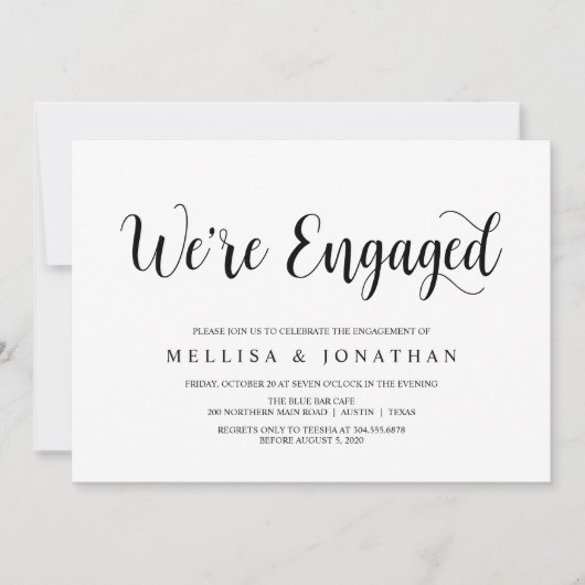 Modern Rustic, Black script, Engagement Party Einladung (Vorderseite)