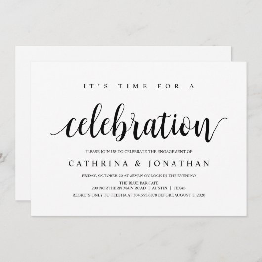 Modern Rustic, Black script, Engagement Party Einladung (Vorne/Hinten)