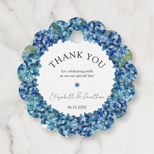 Modern Rustic Blue Hydrangeas Floral Wedding Geschenkanhänger (Rückseite)