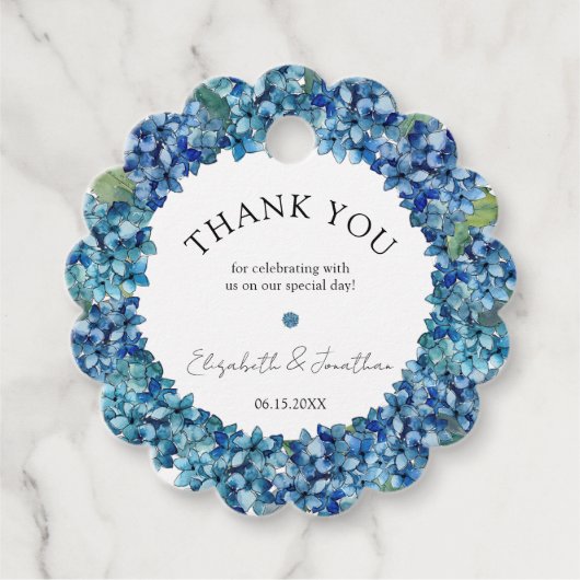 Modern Rustic Blue Hydrangeas Floral Wedding Geschenkanhänger (Vorderseite)