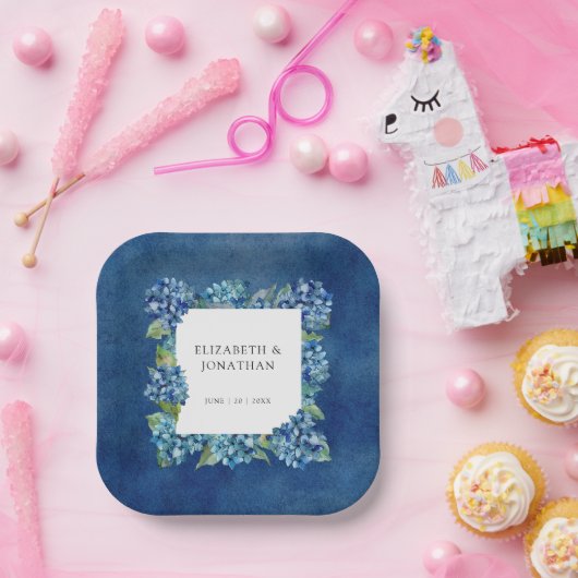 Modern Rustic Blue Hydrangeas Floral Wedding Pappteller (Party)