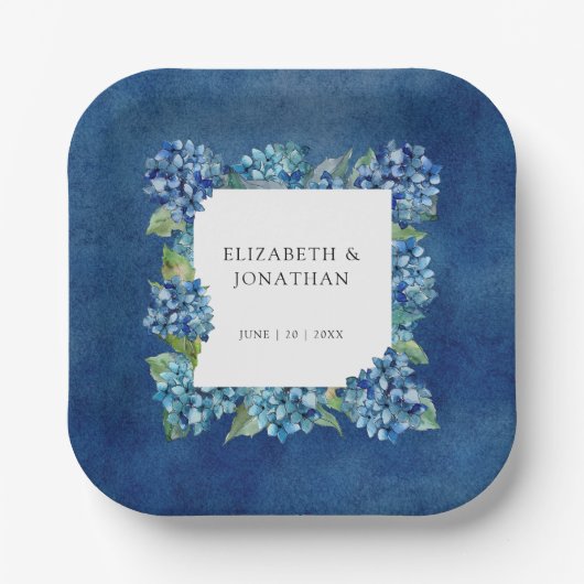 Modern Rustic Blue Hydrangeas Floral Wedding Pappteller (Vorderseite)