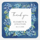 Modern Rustic Blue Hydrangeas Floral Wedding Quadratischer Aufkleber (Vorderseite)