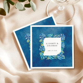 Modern Rustic Blue Hydrangeas Floral Wedding Serviette