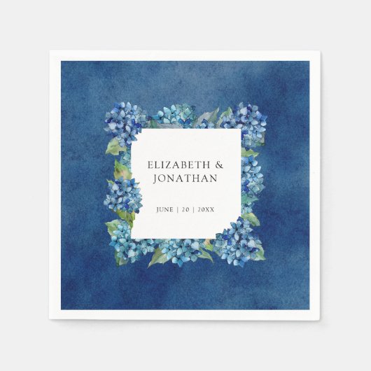 Modern Rustic Blue Hydrangeas Floral Wedding Serviette (Vorderseite)