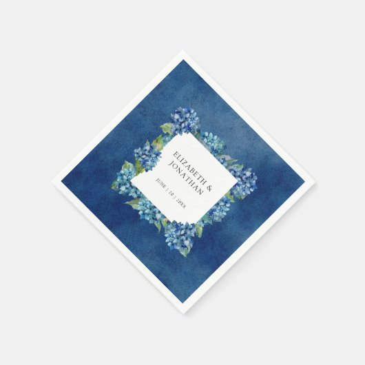 Modern Rustic Blue Hydrangeas Floral Wedding Serviette (Ecke)
