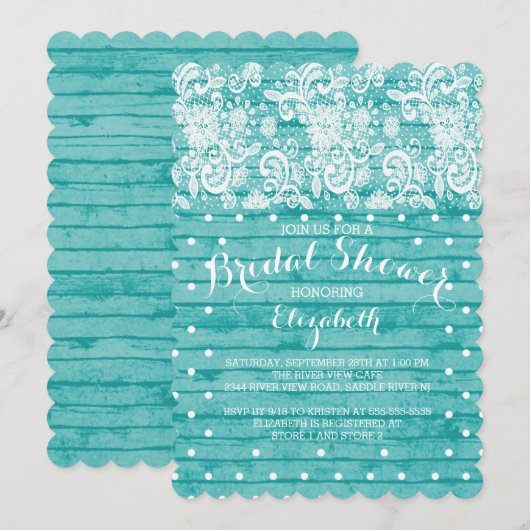 Modern Rustic Blue Lace Bridal Dusche Einladung (Vorne/Hinten)