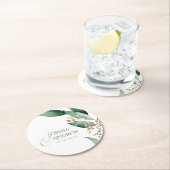 Modern rustic botanical greenery wedding monogram runder pappuntersetzer (Vor Ort)