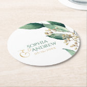 Modern rustic botanical greenery wedding monogram runder pappuntersetzer (Angewinkelt)