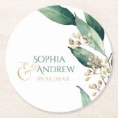 Modern rustic botanical greenery wedding monogram runder pappuntersetzer (Vorderseite)