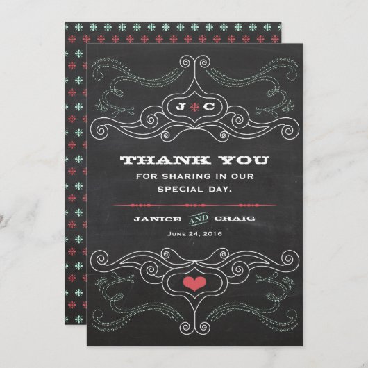 Modern Rustic Chalkboard Typografie Vielen Dank Dankeskarte (Vorne/Hinten)