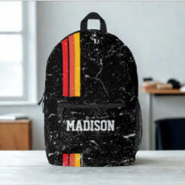 Modern Rustic Custom Name | Red Orange Yellow Line Bedruckter Rucksack
