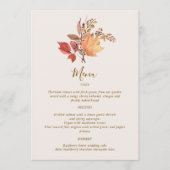 Modern Rustic Fall Boho Flower Wedding Menükarte (Vorderseite)