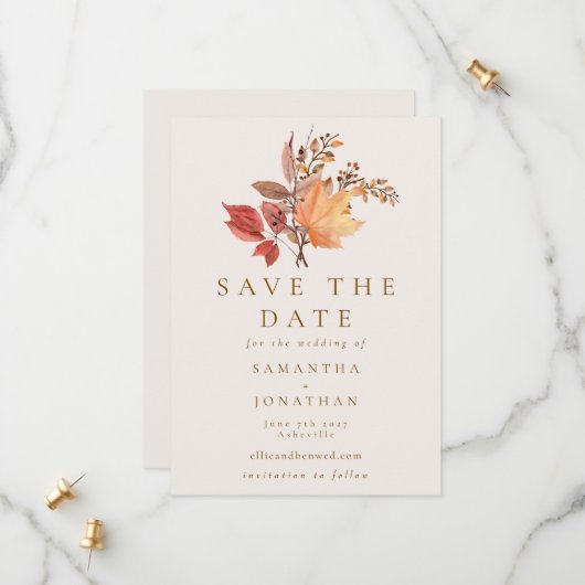 Modern Rustic Fall Boho Flower Wedding Save The Date (Vorderseite/Rückseite Beispiel)
